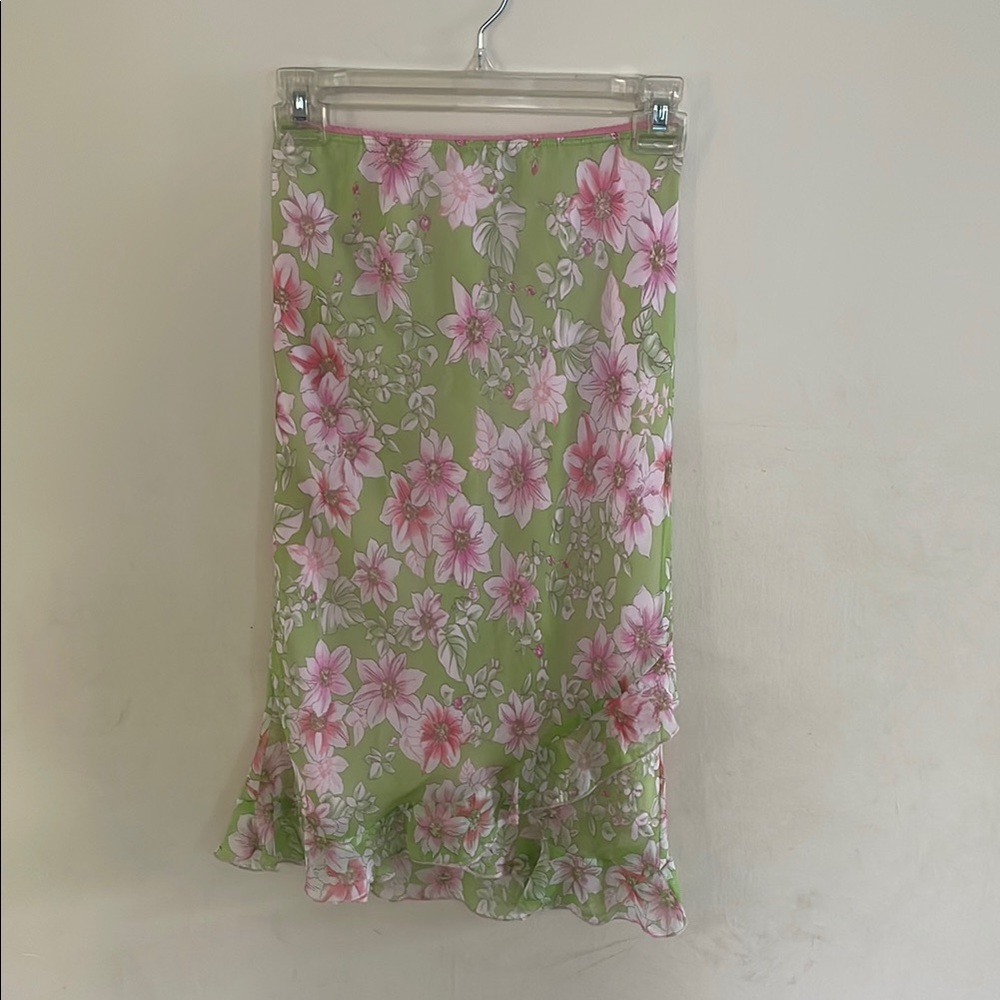 Vintage Floral Green and Pink Women's Skirt